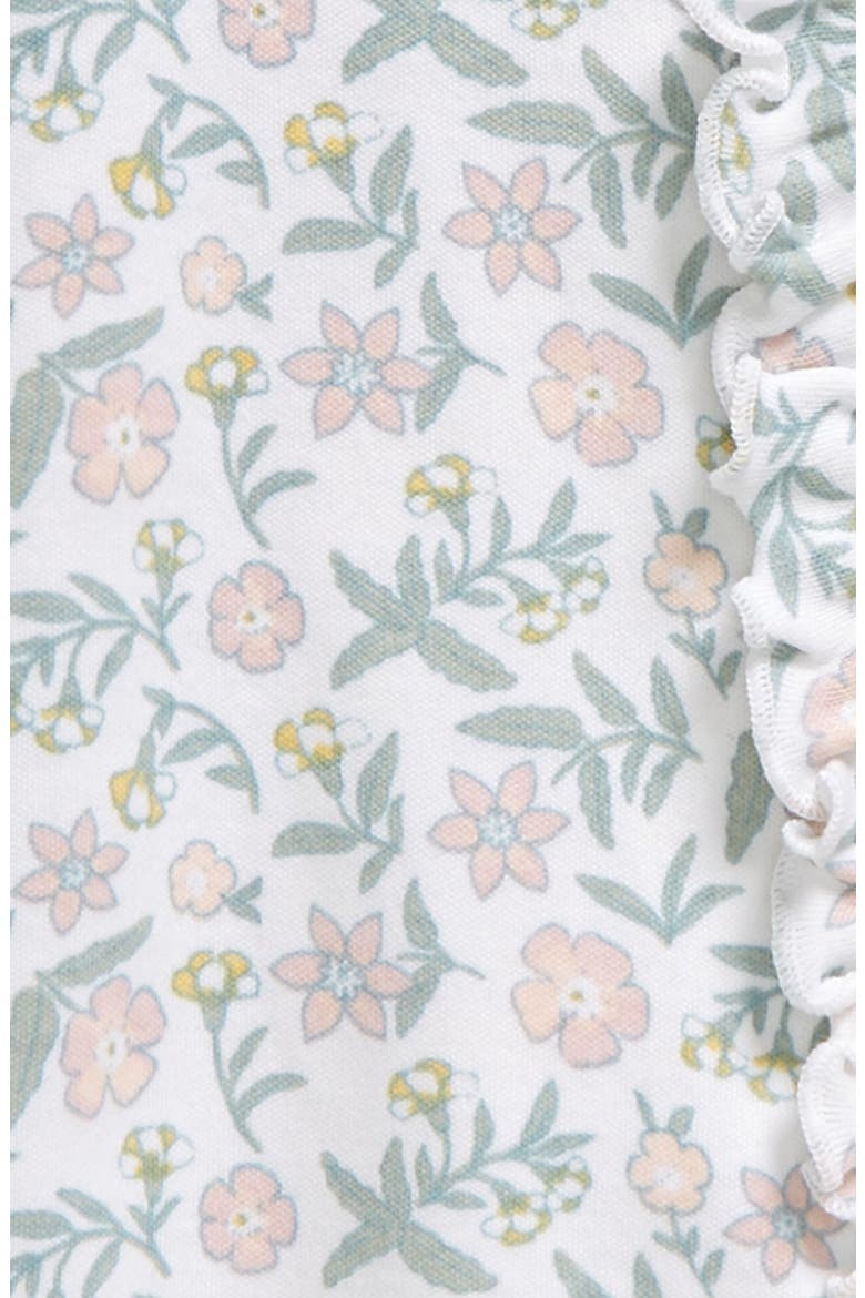 Floral Ruffle Zip-Up Cotton Footie, Alternate, color, WHITE- PINK SUMMERTIME FLORAL