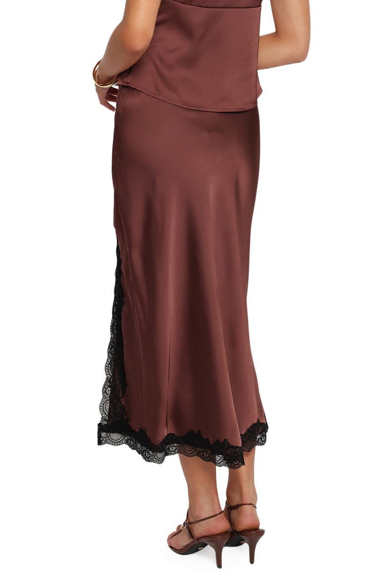 Theoni Lace Trim Slit Midi Skirt, Alternate, color, BROWN