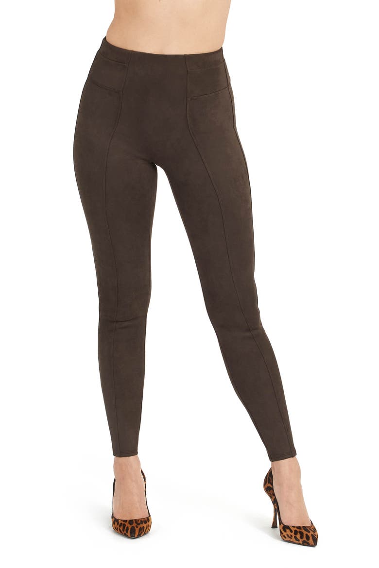 High Waist Faux Suede Leggings, Main, color, CHOCOLATE BROWN