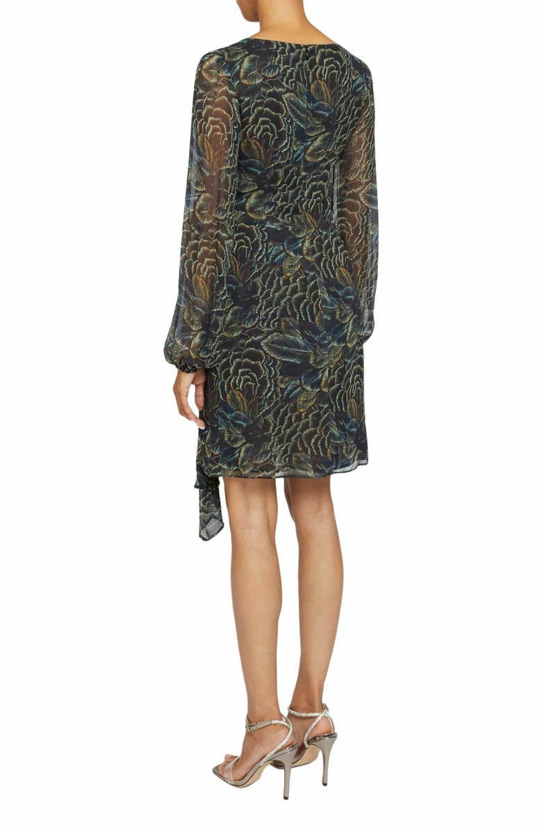 Santorelli MALIA Long Sleeve Dress with Side Ruffle Panel in Abstract Floral Print, Alternate, color, 