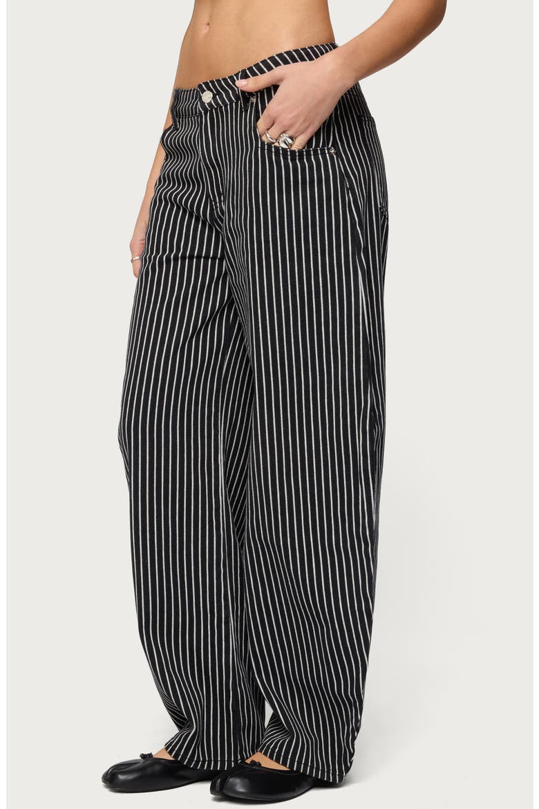 Pinstripe Low Rise Barrel Leg Jeans, Alternate, color, BLACK-AND-WHITE