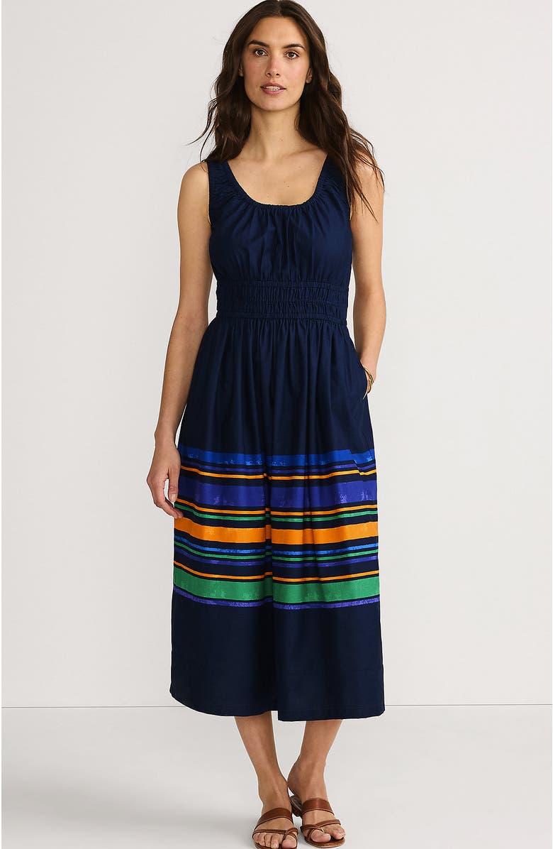 Lands
 End Sleeveless Poplin Smocked Midi Dress, Main, color, 