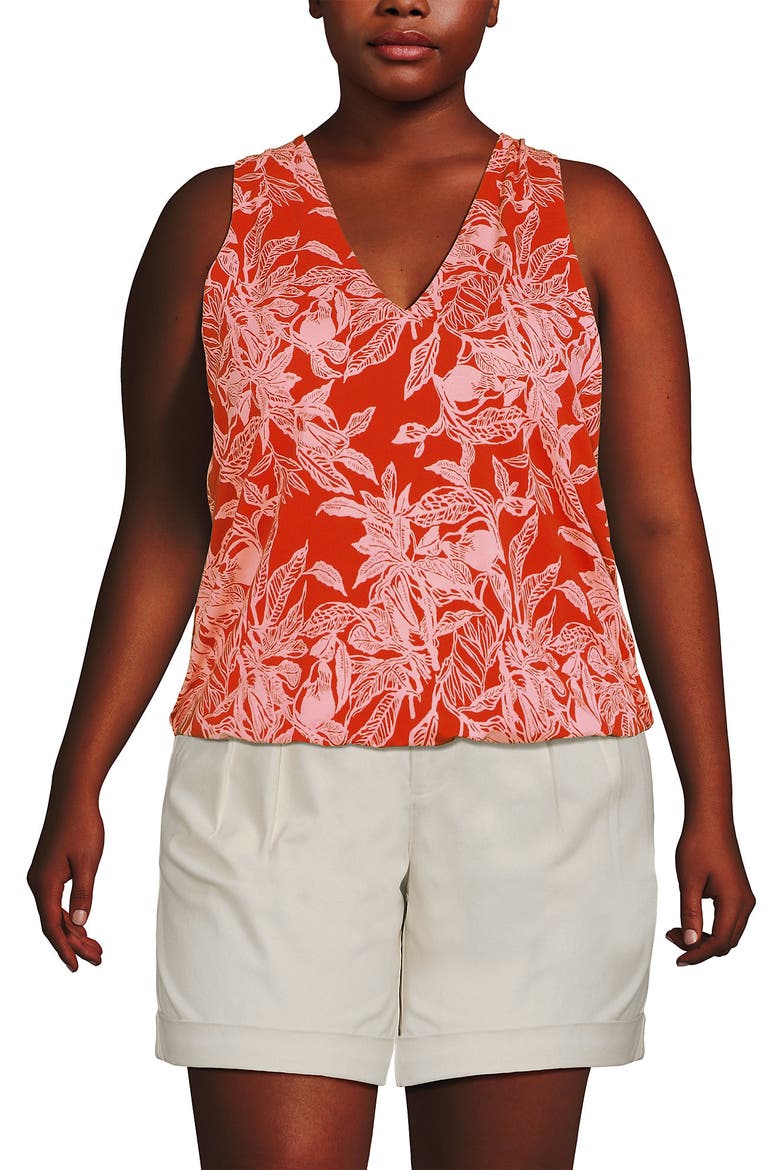 Lightweight Jersey Blouson Vneck Tank, Main, color, Orange/Peach Etched Leaves