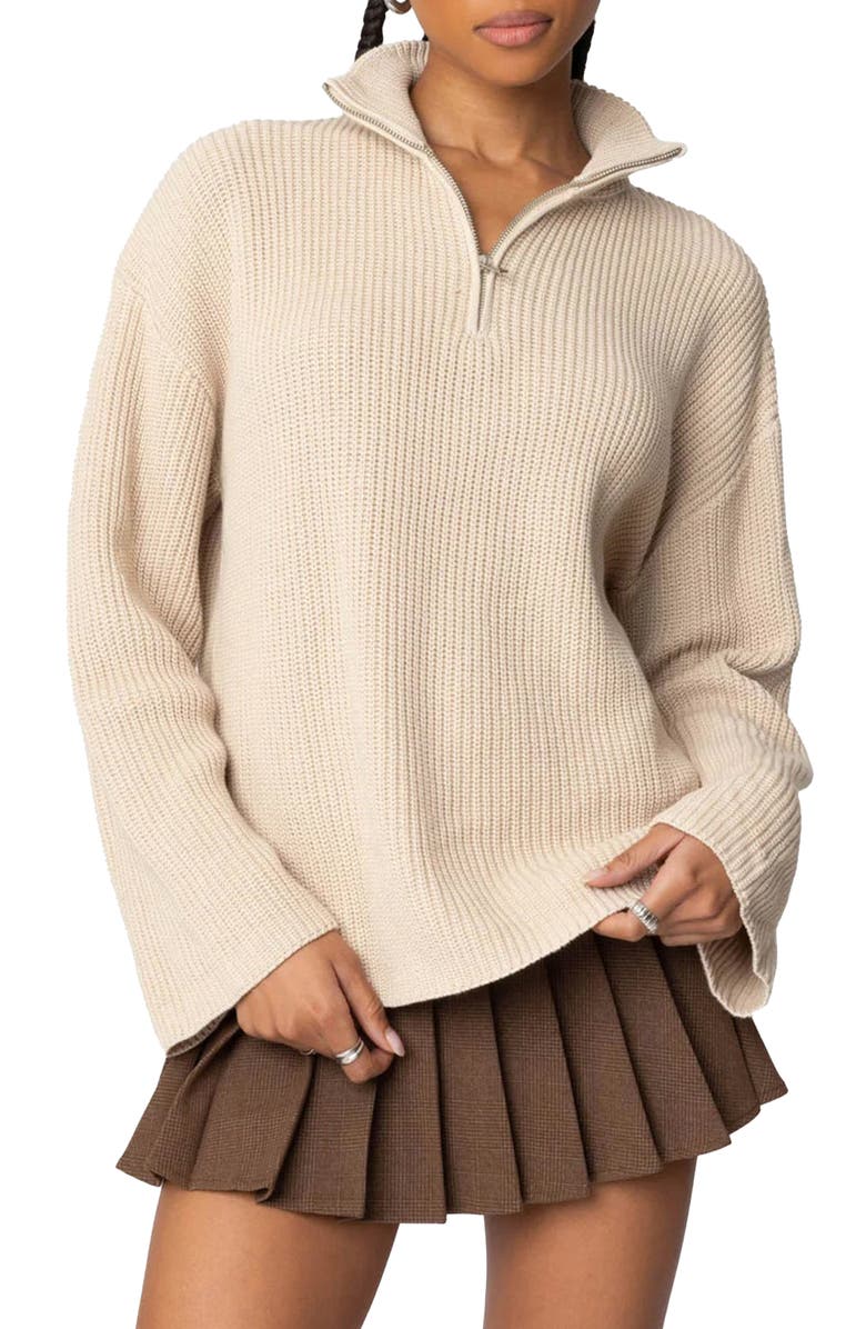 EDIKTED Amour High Neck Oversize Pullover Sweater, Main, color, Beige