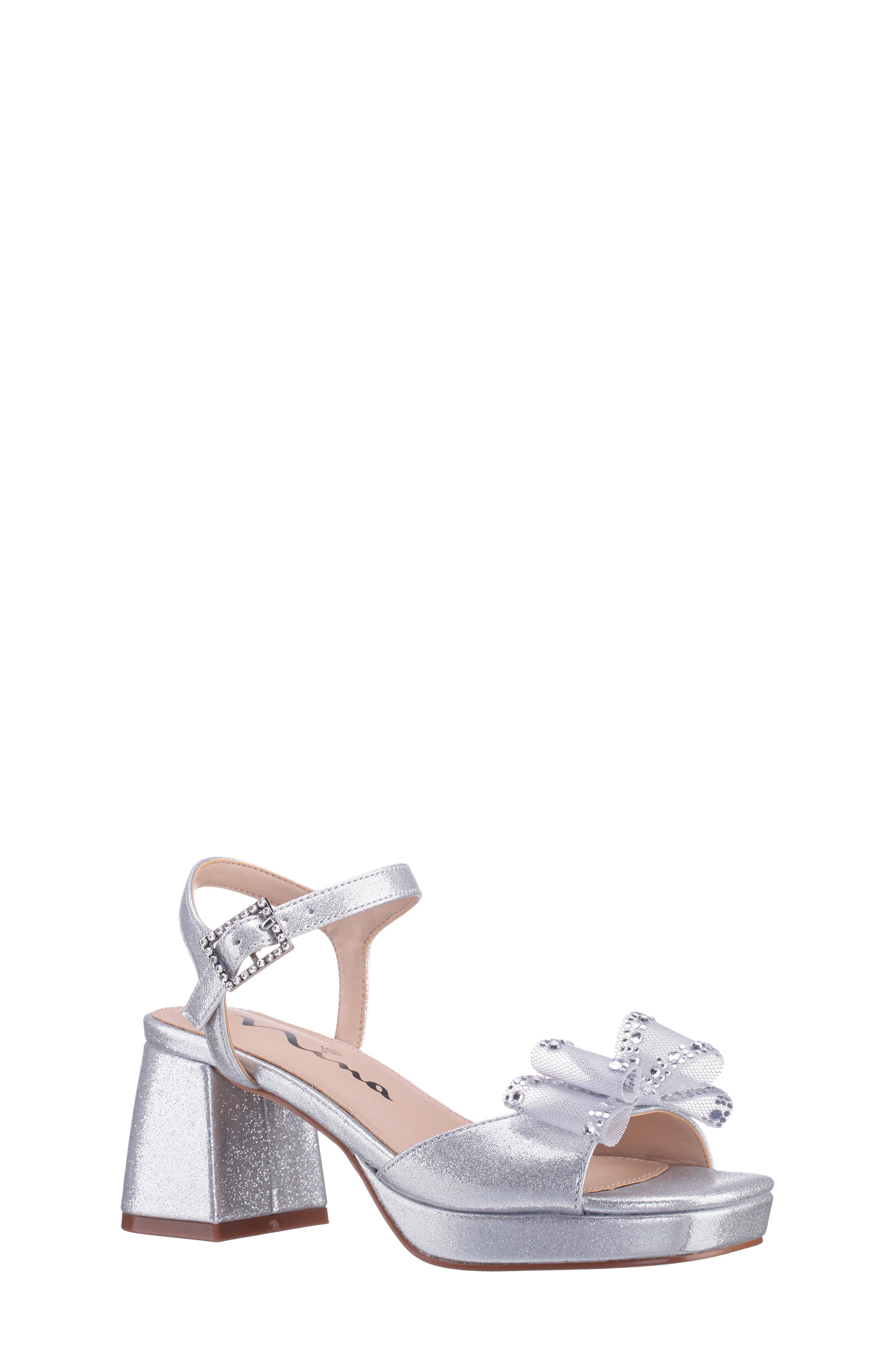 Kids' Aiza Ankle Strap Platform Sandal, Main, color, SILVER SHIMMER