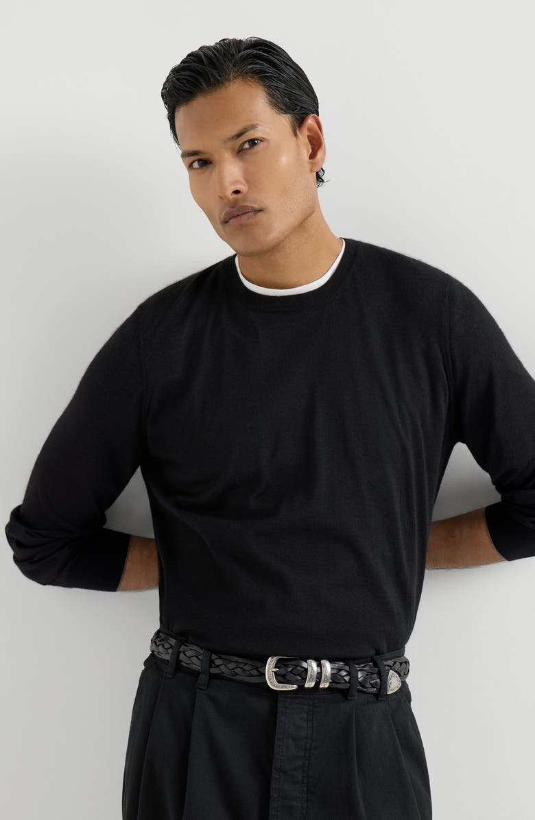 Brunello Cucinelli Cashmere and silk lightweight sweater, Alternate, color, Black