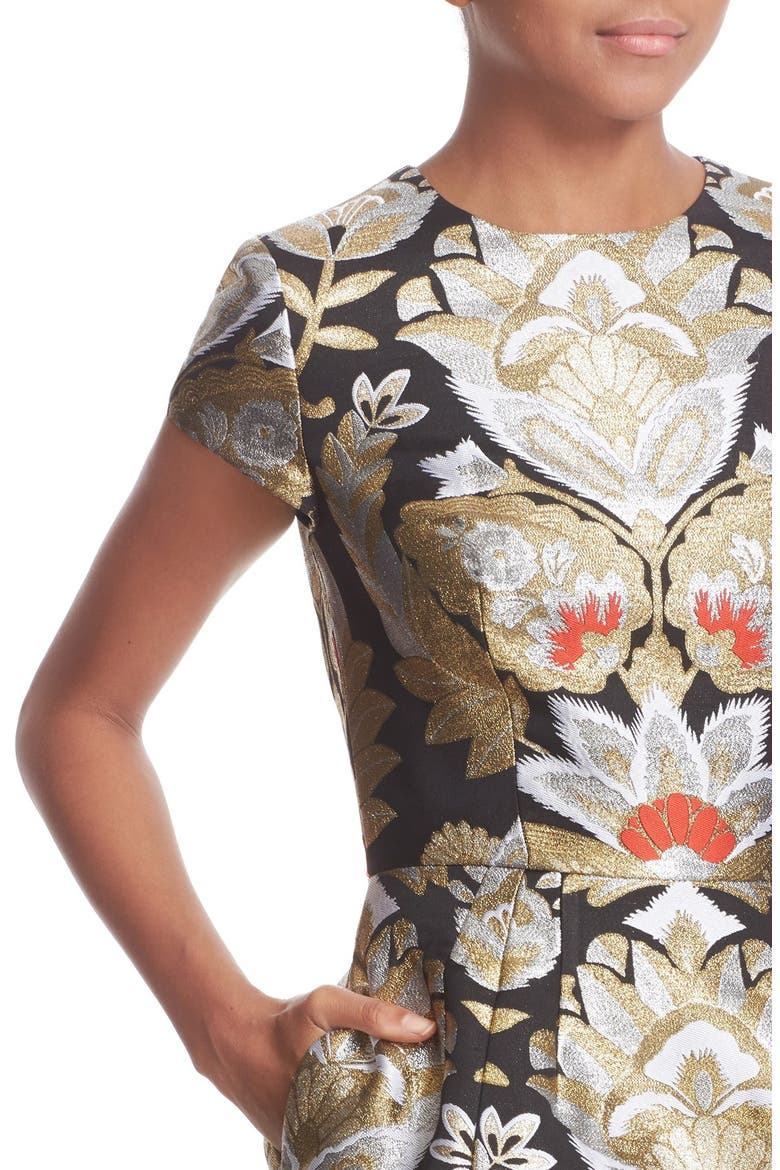 Imoen Opulent Orient Jacquard Fit & Flare Dress, Alternate, color, BLACK