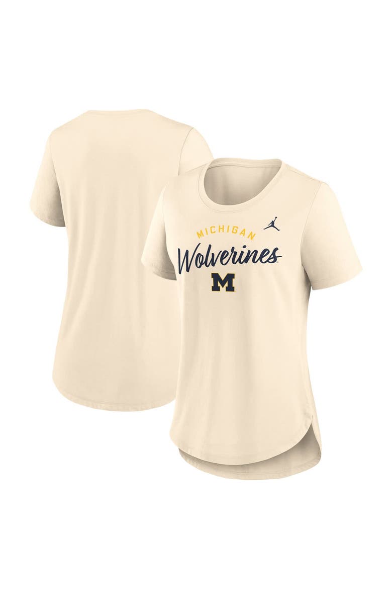 Women's Jordan Brand  Cream Michigan Wolverines Script Logo Tri-Blend T-Shirt, Main, color, Cream