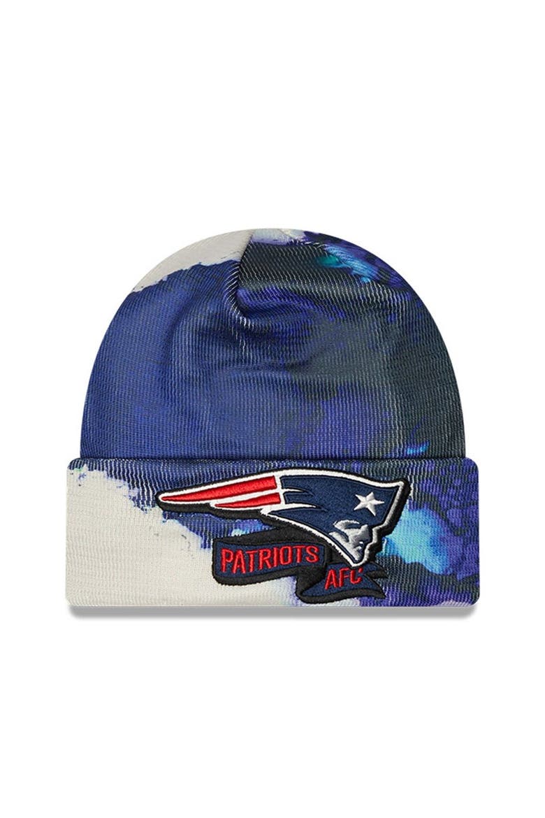Men's New Era Navy New England Patriots 2022 Sideline Ink Dye Cuffed Knit Hat, Main, color, Navy