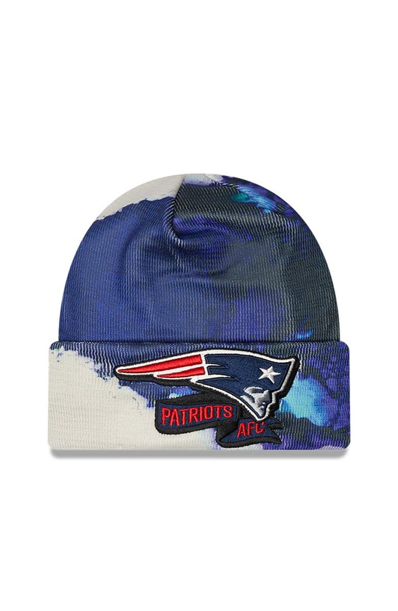 New Era Men's New Era Navy New England Patriots 2022 Sideline Ink Dye Cuffed Knit Hat, Main, color, Navy