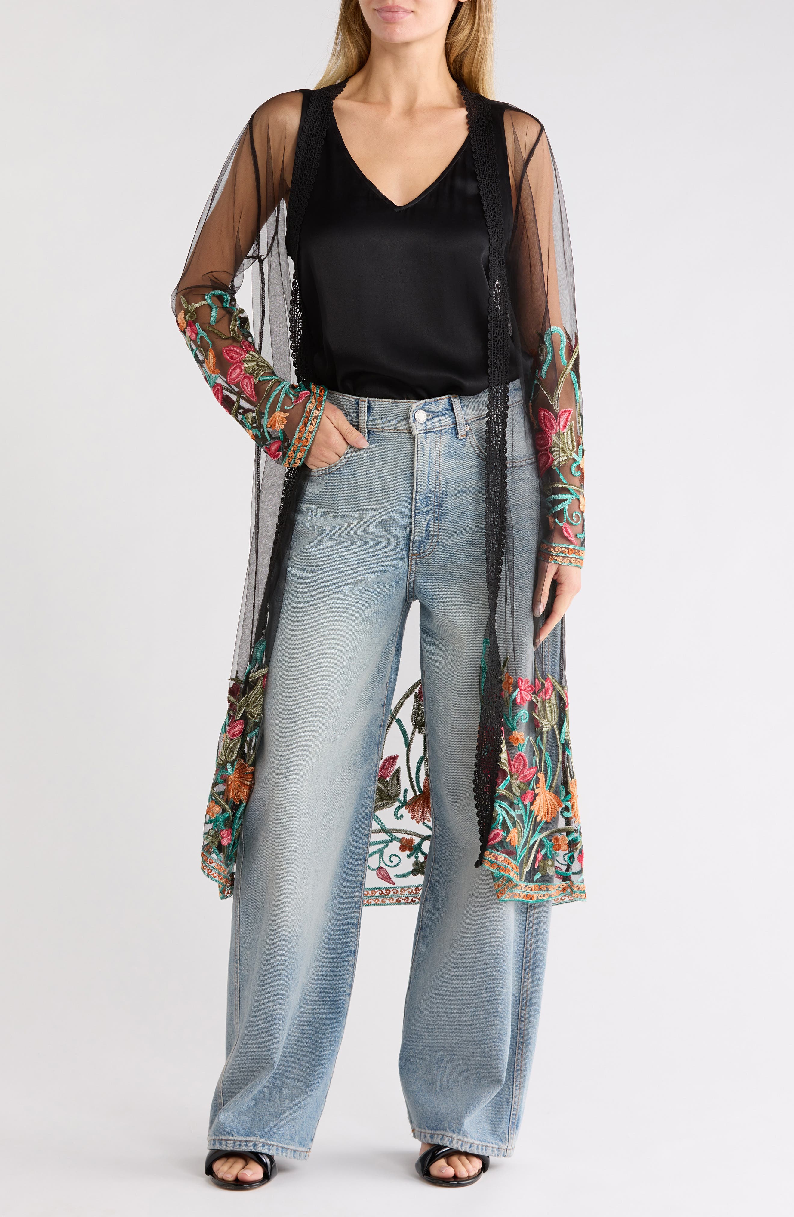 Embroidered Mesh Duster