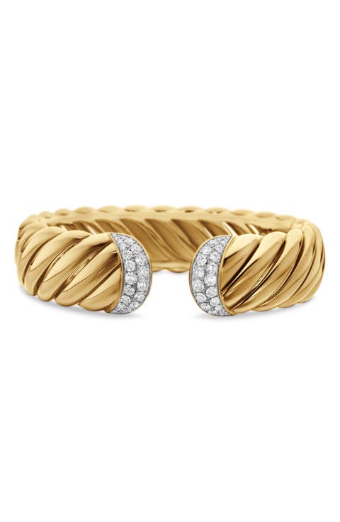 Sculpted Cable 18K Gold & Pavé Diamond Cuff Bracelet