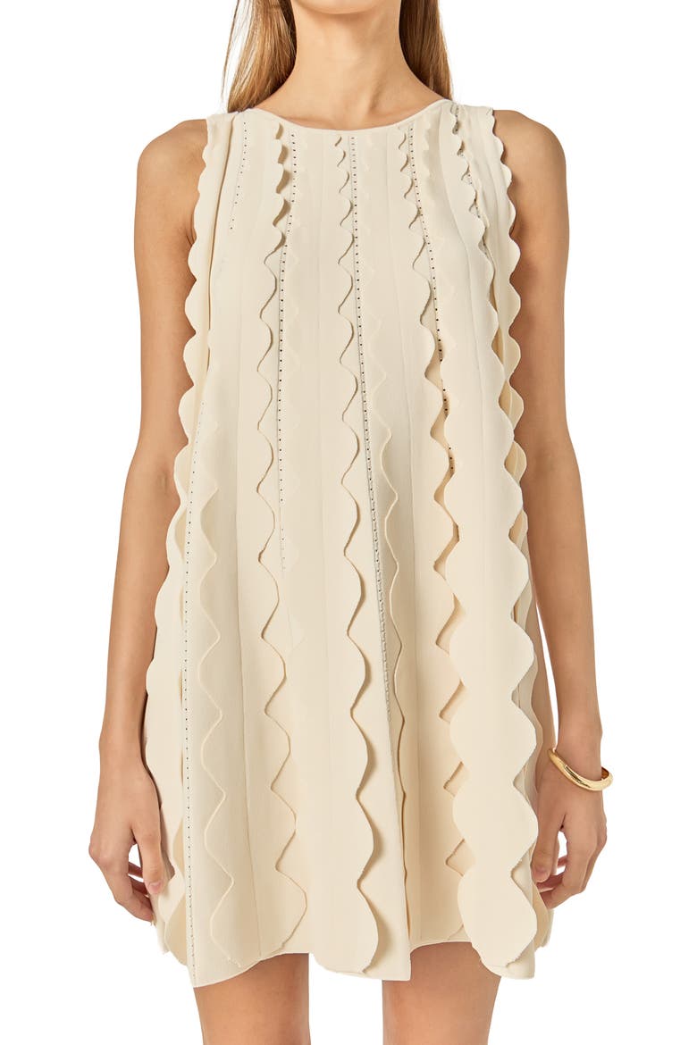 Scalloped Sleeveless Shift Dress, Alternate, color, CREAM