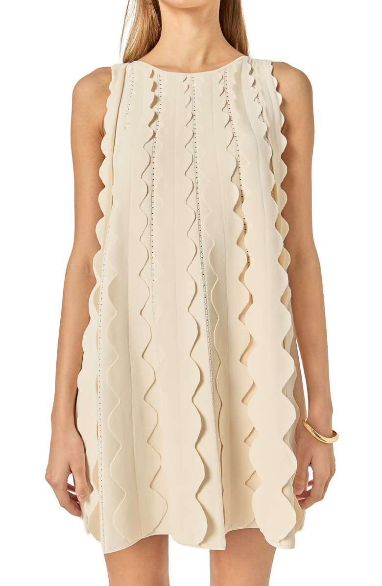 English Factory Scalloped Sleeveless Shift Dress, Alternate, color, Cream