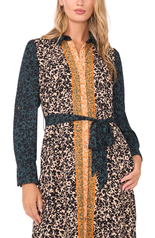 Vince Camuto Mixed Print Long Sleeve Midi Shirtdress In Green