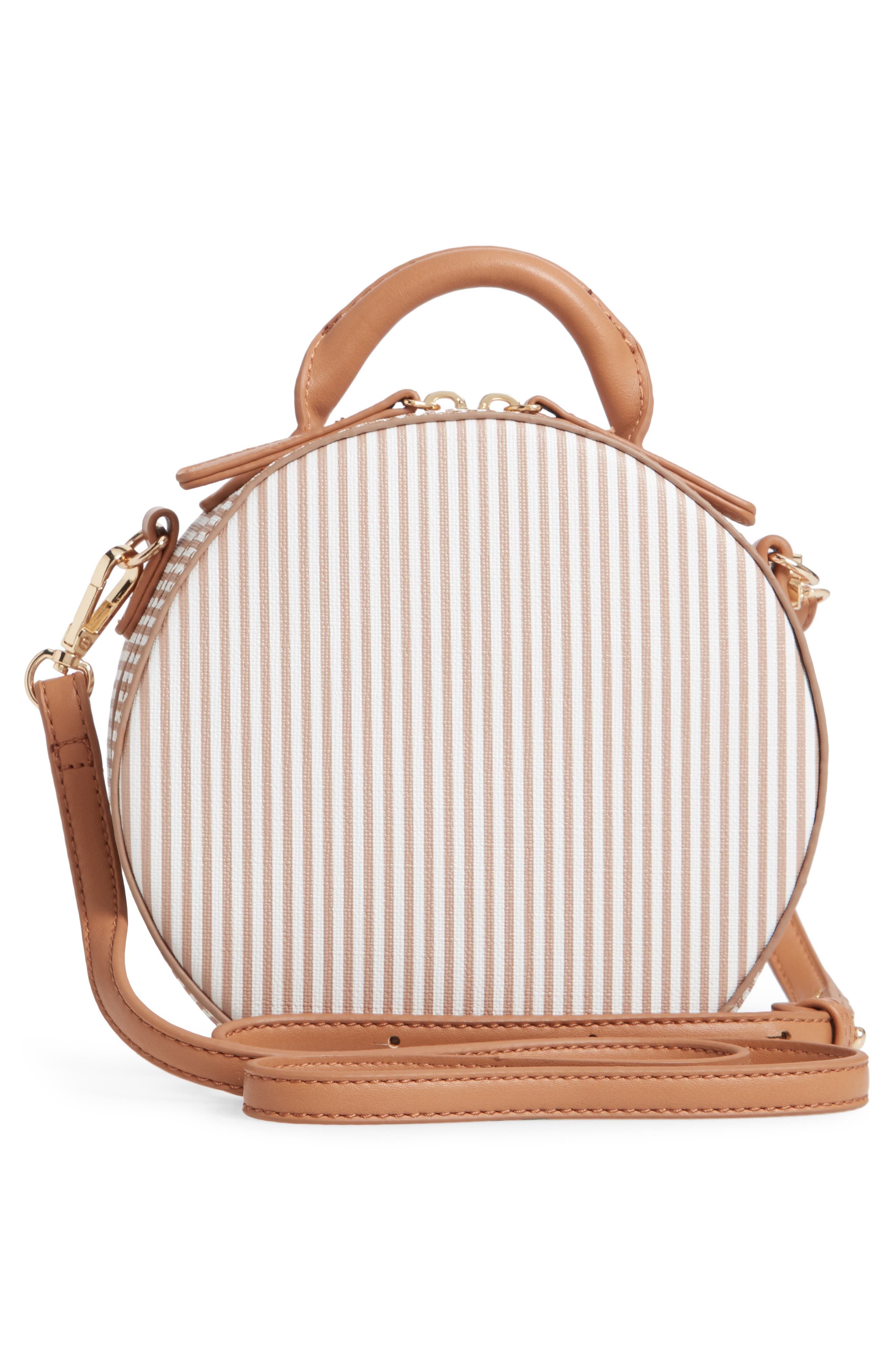 Semi Round Faux Leather Bag, Alternate, color, NUDE/ WHITE