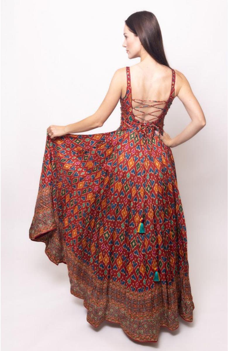 RAAS Louisa Patola Print Long Dress, Alternate, color, Red