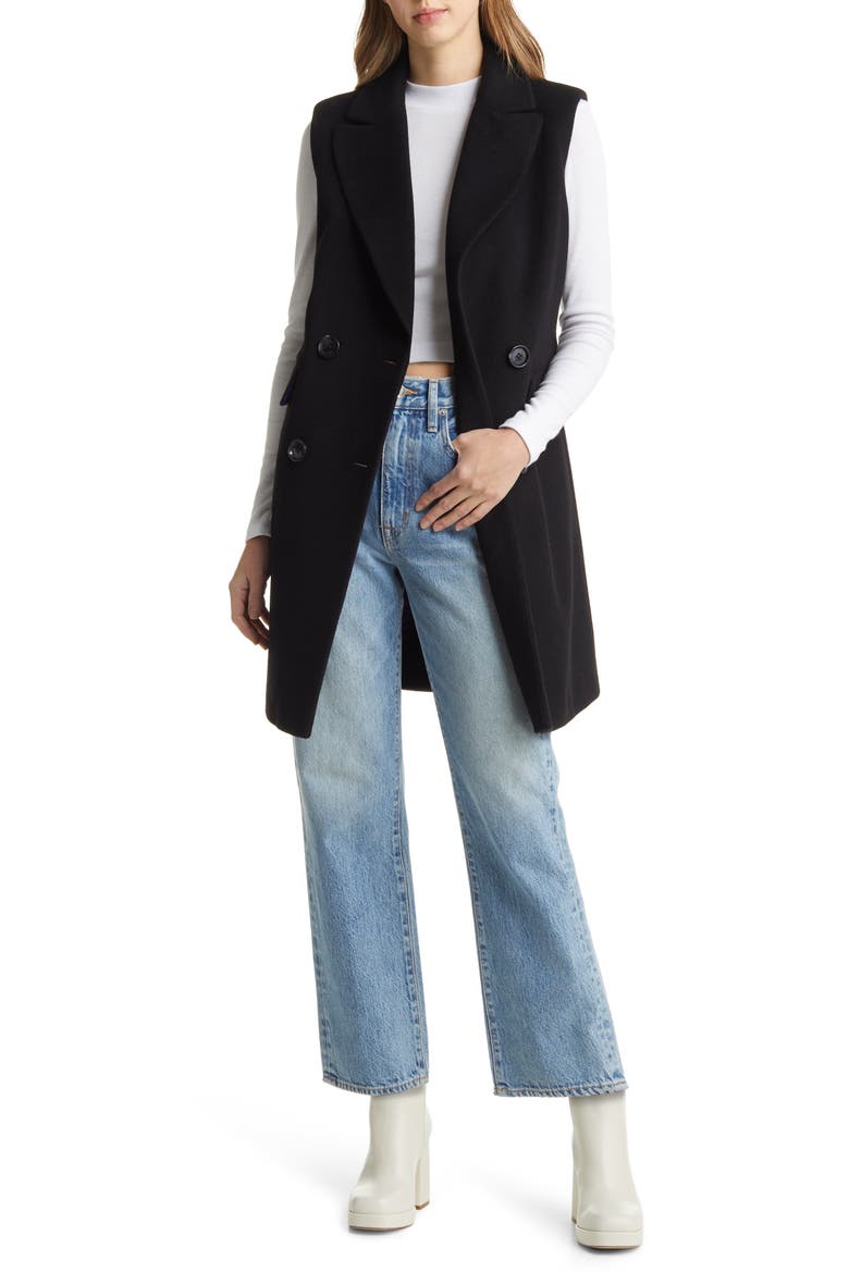 Tailored Wool Blend Long Vest, Alternate, color, BLACK