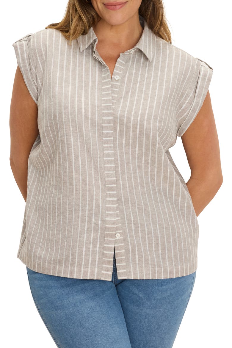 Stripe Cotton & Linen Blend Button-Up Resort Shirt, Main, color, NEUTRAL MULTI