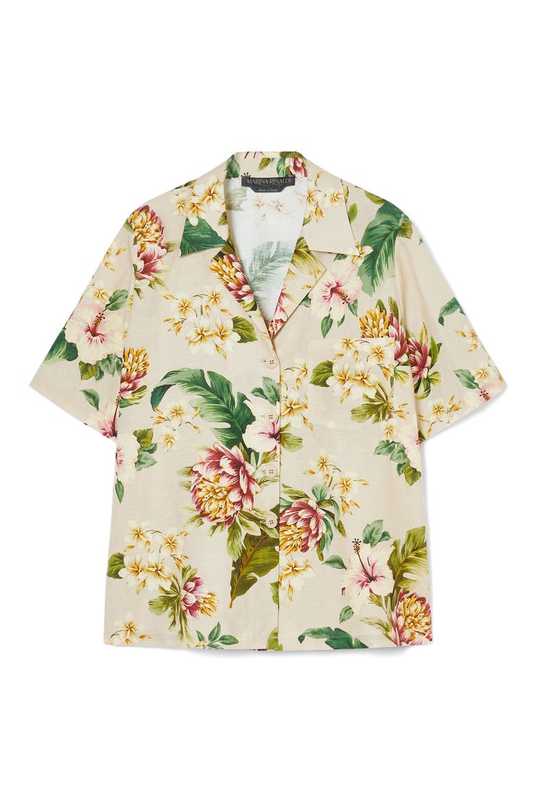 Brais Floral Linen & Cotton Button-Up Shirt, Alternate, color, SAND