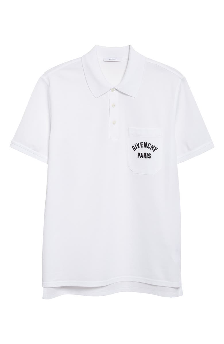 Givenchy Embroidered Logo Pocket Cotton Piqué Polo, Alternate, color, White