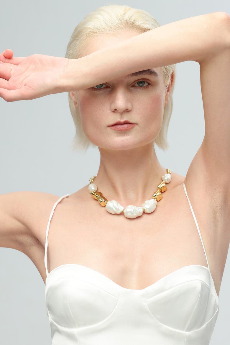 Baroque Pearl Statement Necklace, Alternate, color, Gold