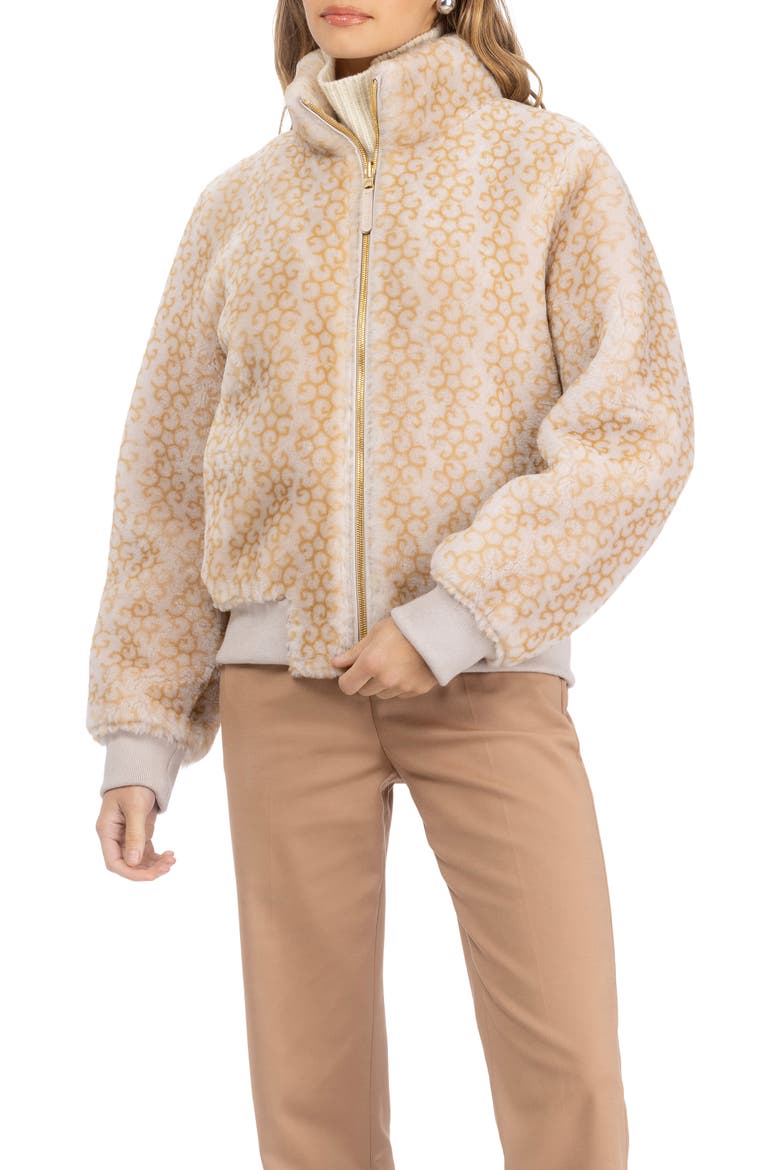 Genuine Shearling Insignia Bomber Jacket, Reversible, Main, color, CREAM/PALOMINO NSIGNIA/GOLD