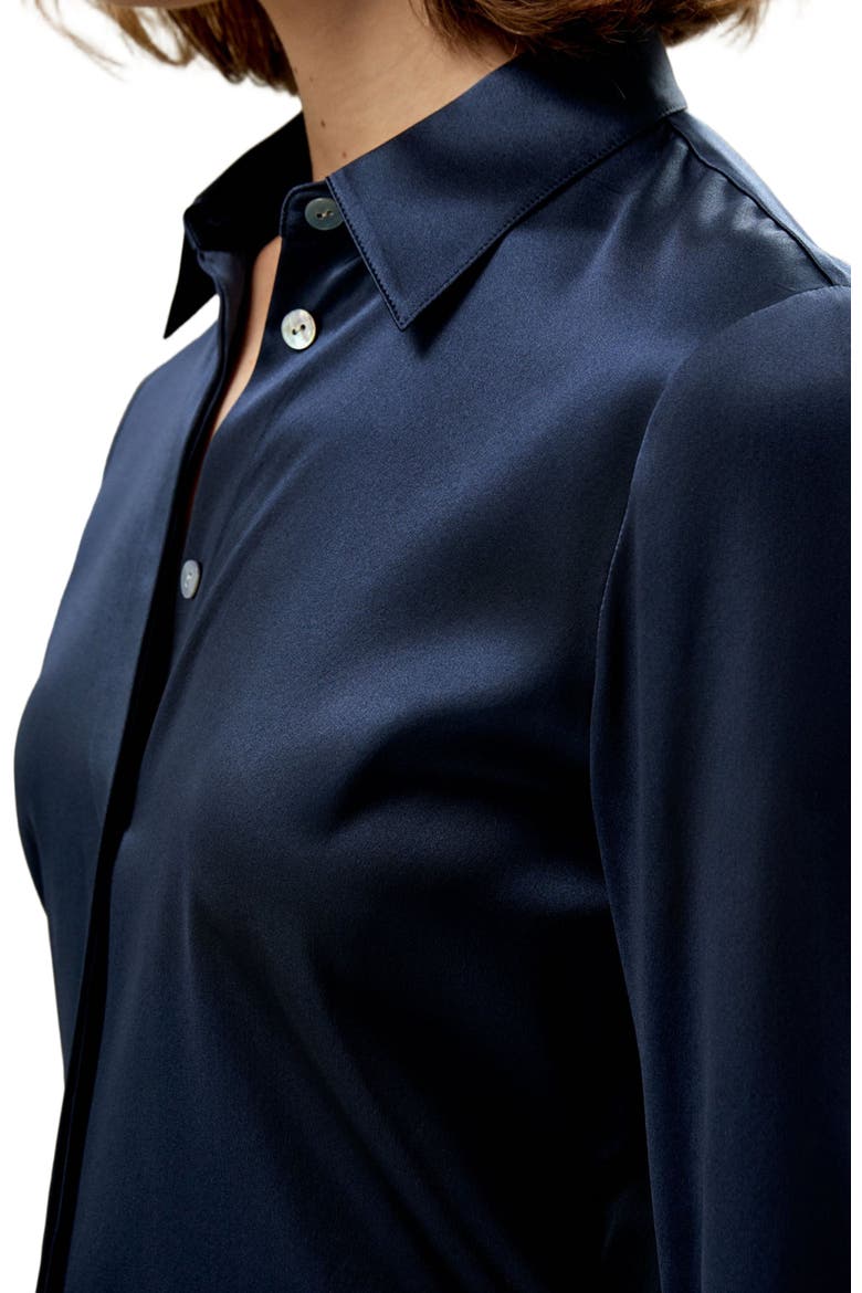 Women's Elegant Silhouette Slim Fit Silk Shirt, Alternate, color, Navy Blue