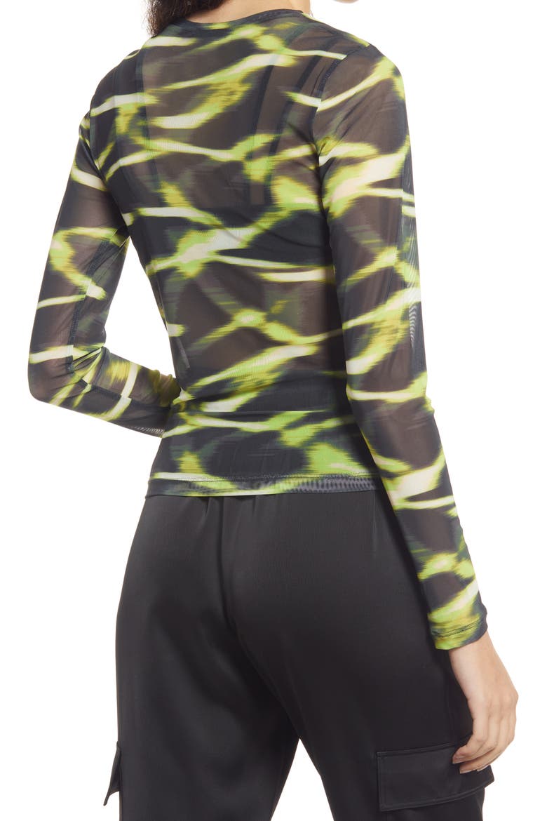 Ruched Mesh Top, Alternate, color, GREEN THYME LIGHTSTRIPE