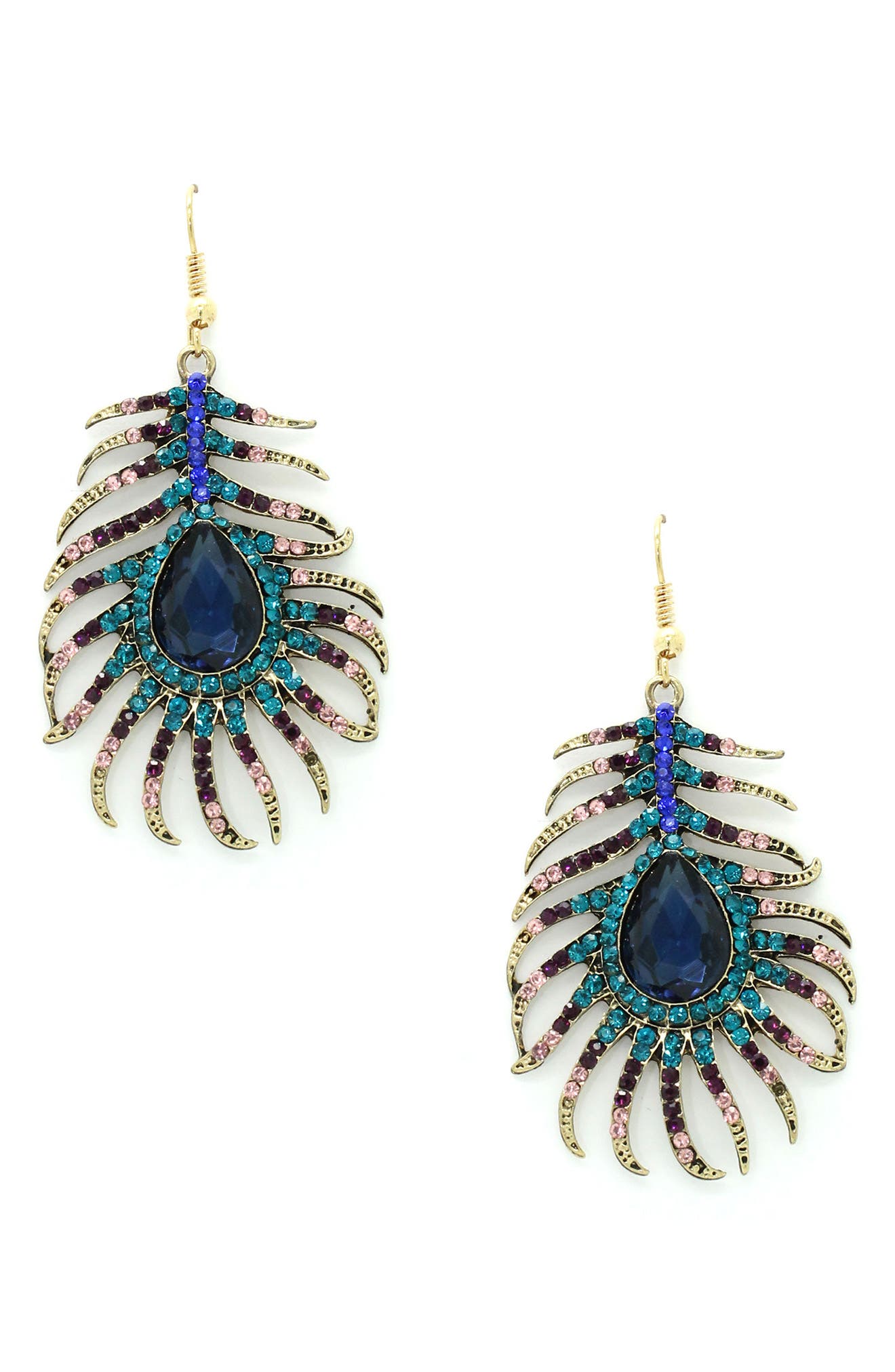 EYE CANDY LOS ANGELES Crystal Peacock Feather Drop Earrings