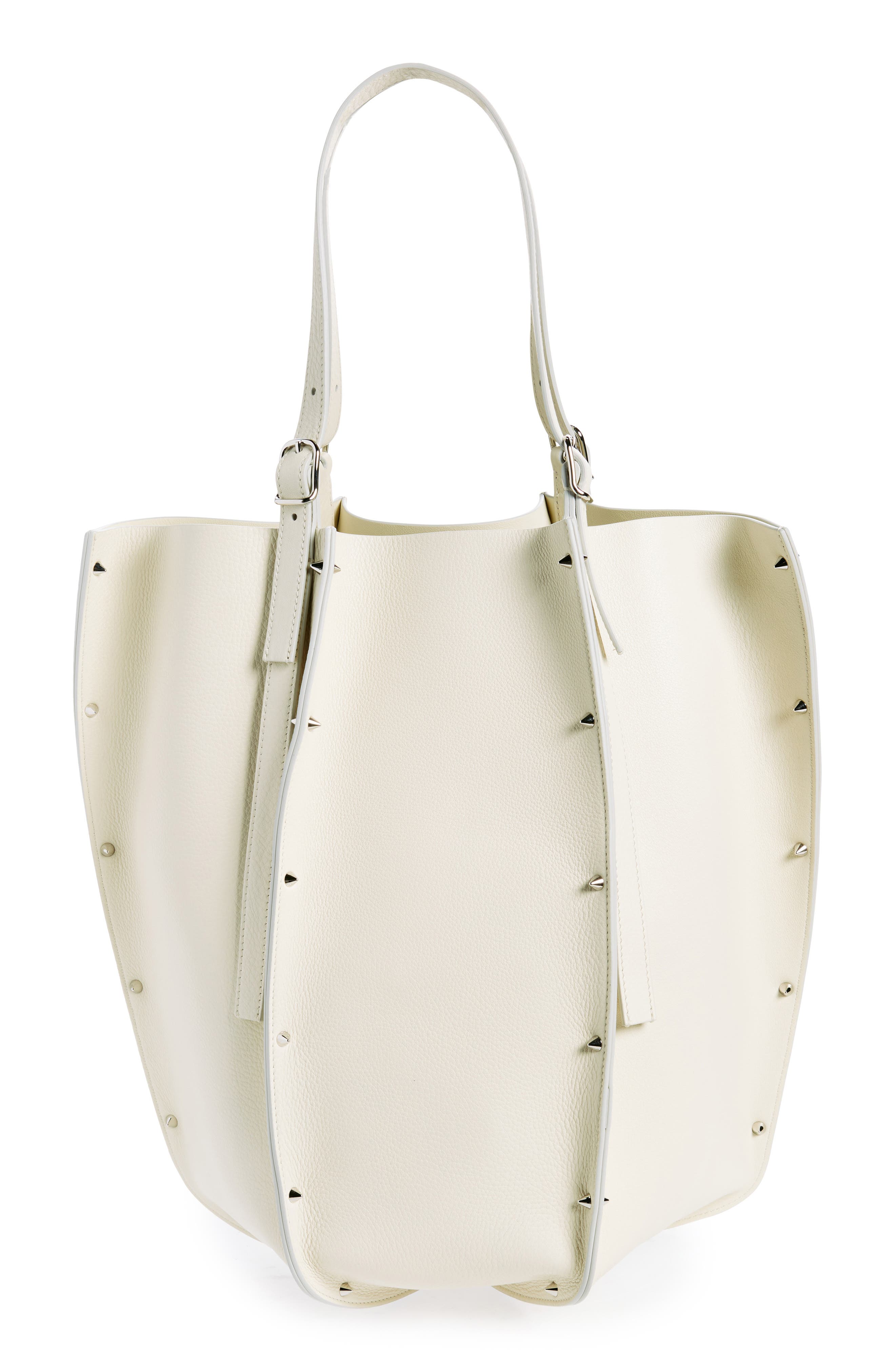 Carmela Spike Stud Leather Tote, Alternate, color, WHITE