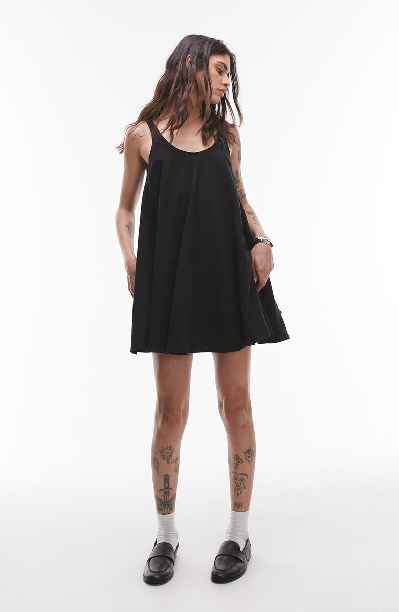 Topshop Woven Trapeze Minidress, Main, color, Black