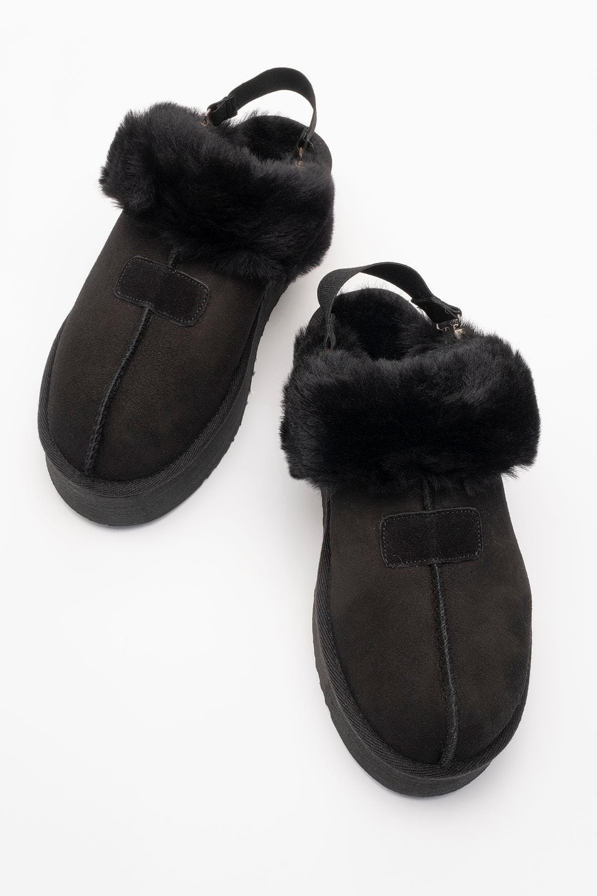 Forever & Always Shoes Olessa Leather Fur Slipper, Alternate, color, Black Suede