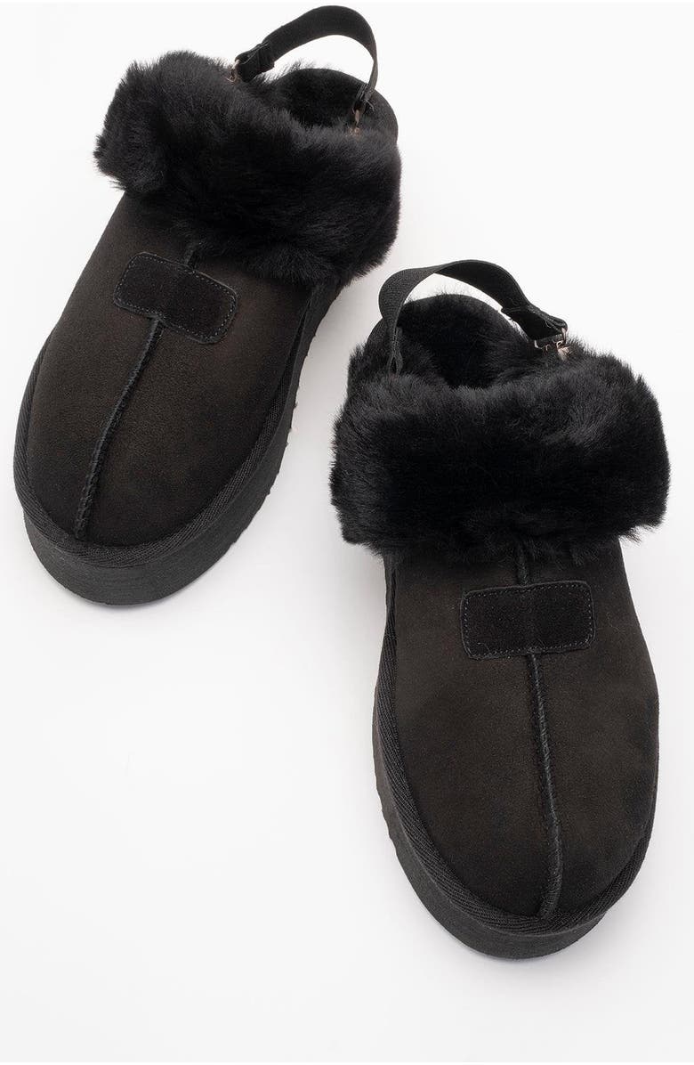 Forever & Always Shoes Olessa Leather Fur Slipper, Alternate, color, Black Suede