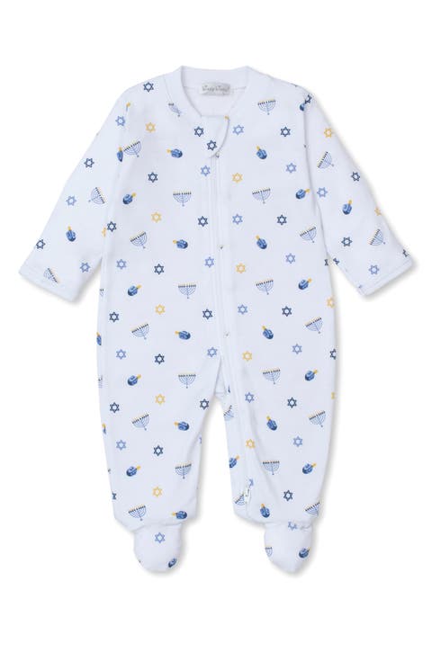 Hanukkah Print Pima Cotton Zip Footie (Baby)
