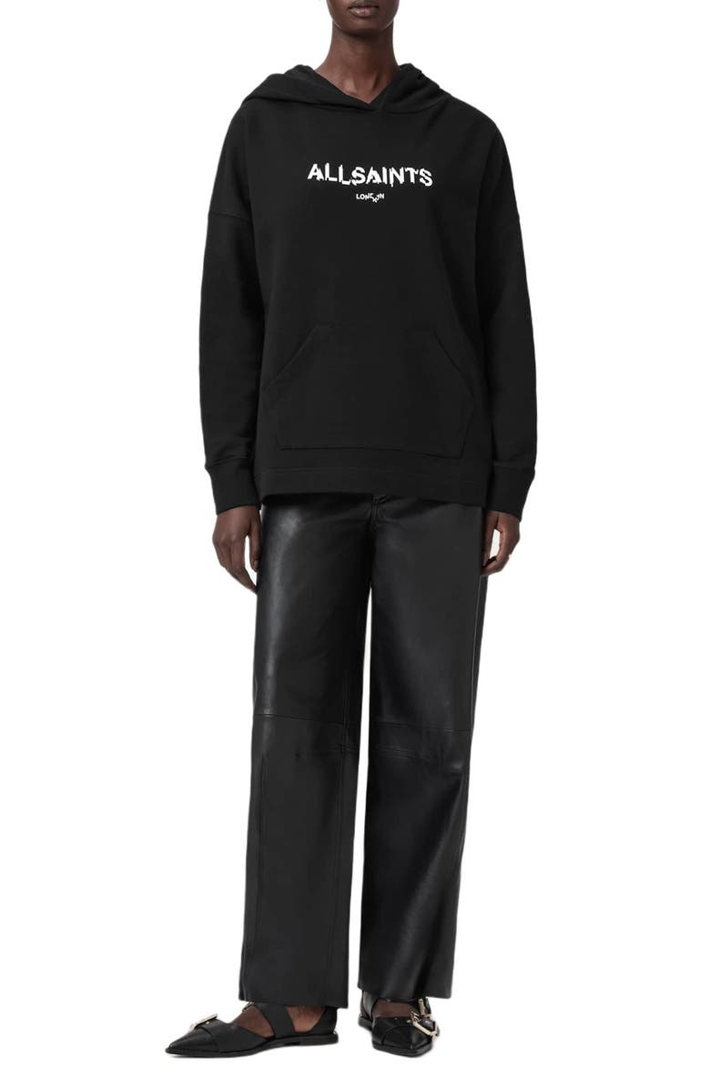 AllSaints Static Etie Logo Hoodie, Alternate, color, Black