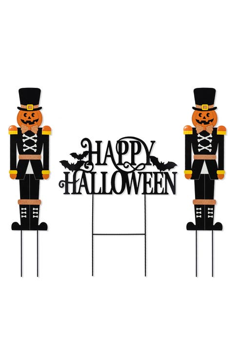 Set of 3 Halloween Metal Nutcracker and HAPPY HALLOWEEN Yard Stake
