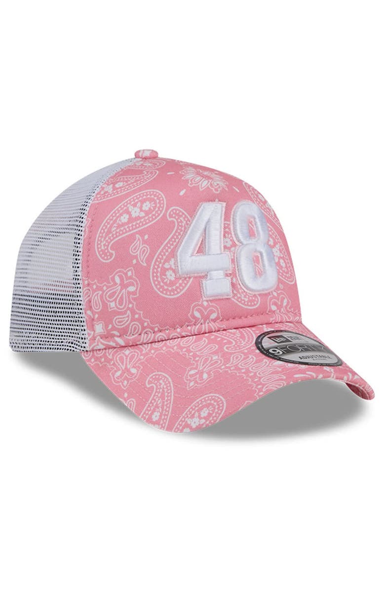 New Era Men's New Era  Pink Alex Bowman 9FORTY A-Frame Trucker Paisley Adjustable Hat, Alternate, color, 