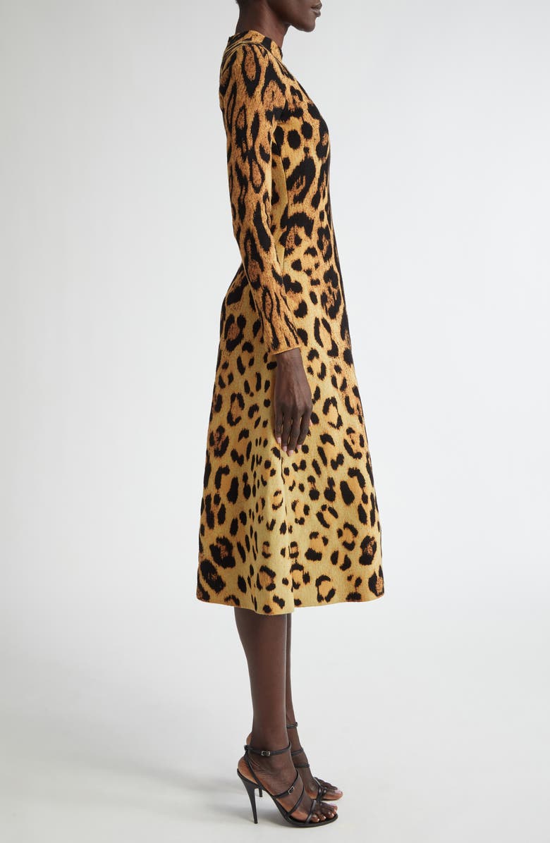 Oscar de la Renta Jaguar Jacquard Long Sleeve Midi Dress, Alternate, color, 