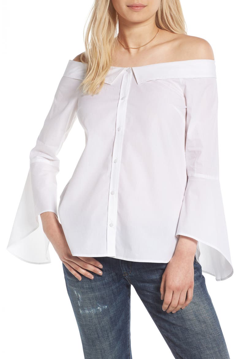 Portrait Collar Stripe Blouse, Main, color, WHITE