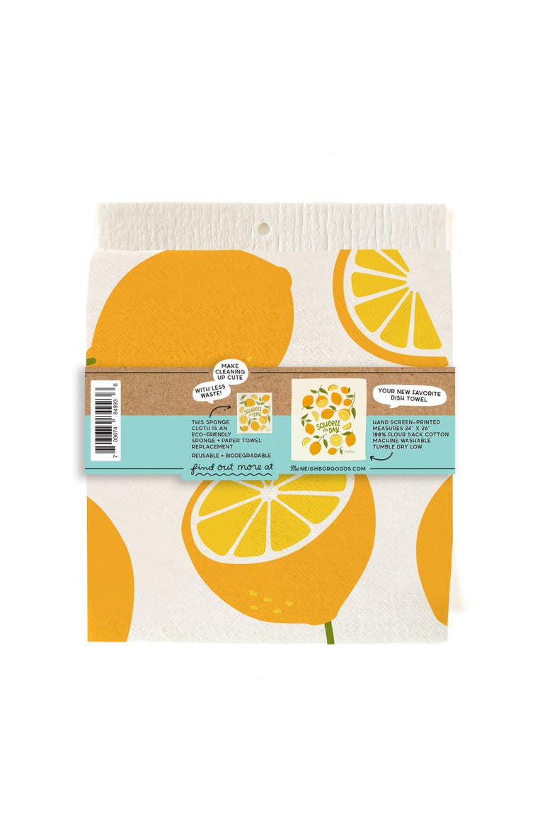 Lemon Dish Towel + Sponge Cloth Gift Set, Alternate, color, Yellow