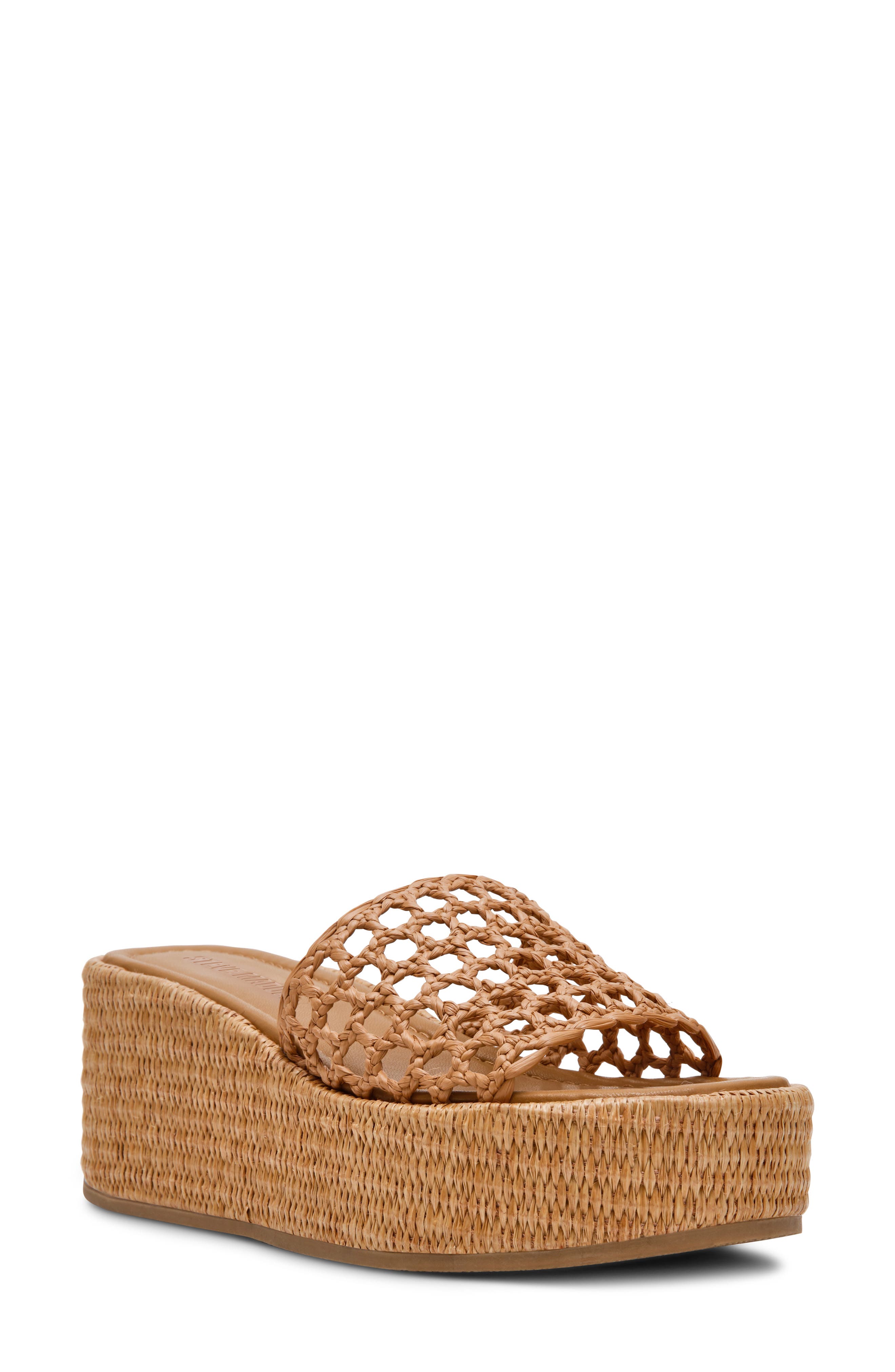 Steve Madden Brandy Platform Wedge Slide Sandal, Main, color, Raffia