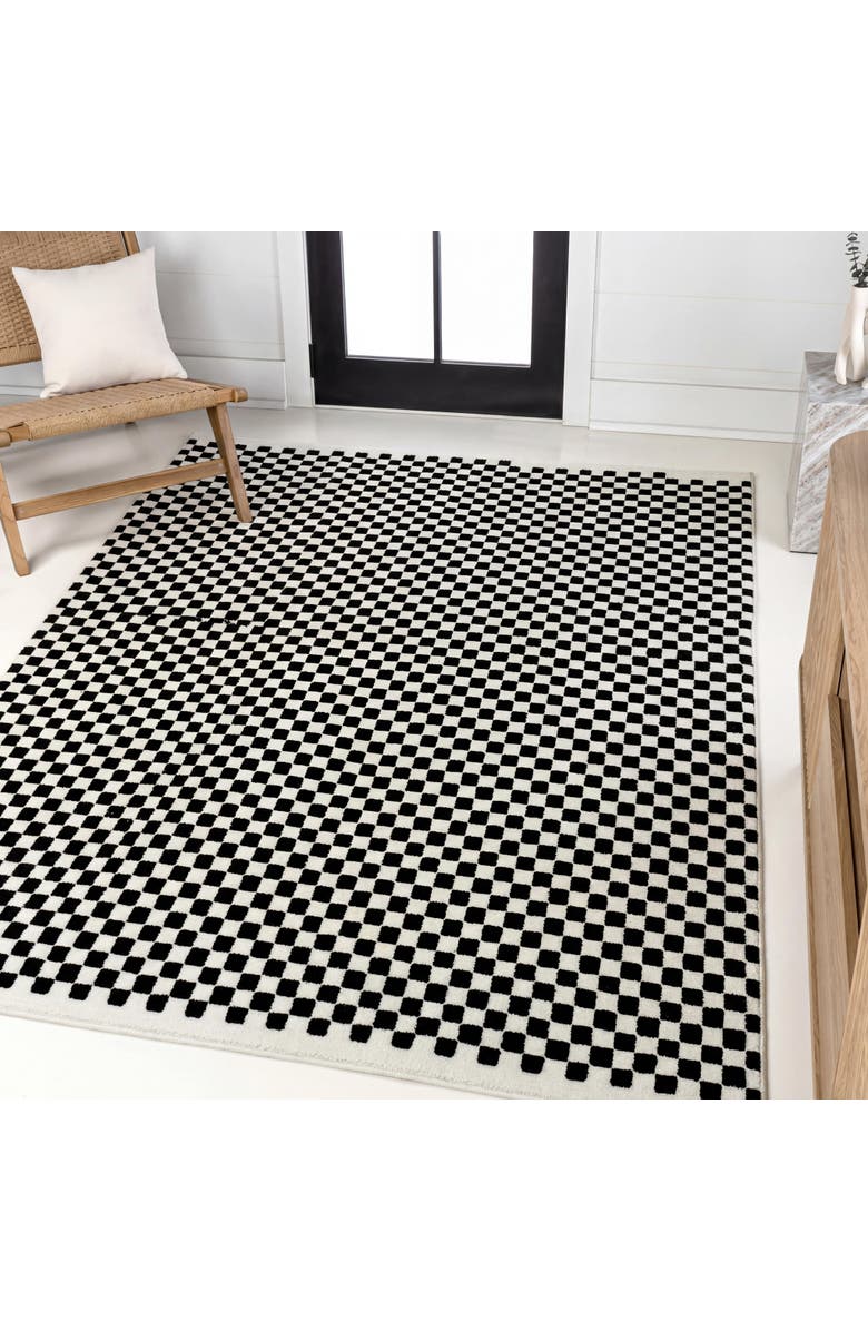 JONATHAN Y Finn High-Low Modern Minimalist Checkered Monotone Area Rug, Alternate, color, Black/White