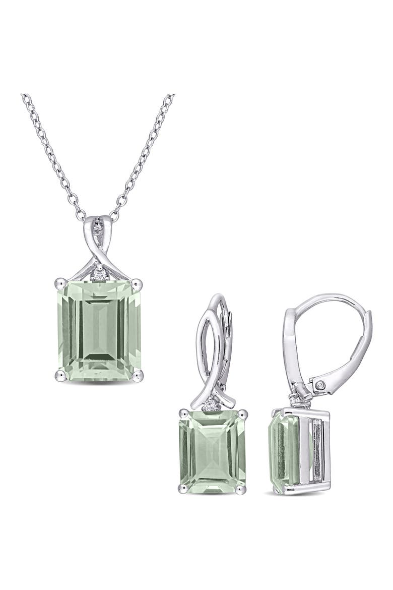 Sterling Silver Green Quartz & White Topaz Earrings & Necklace Set, Main, color, GREEN