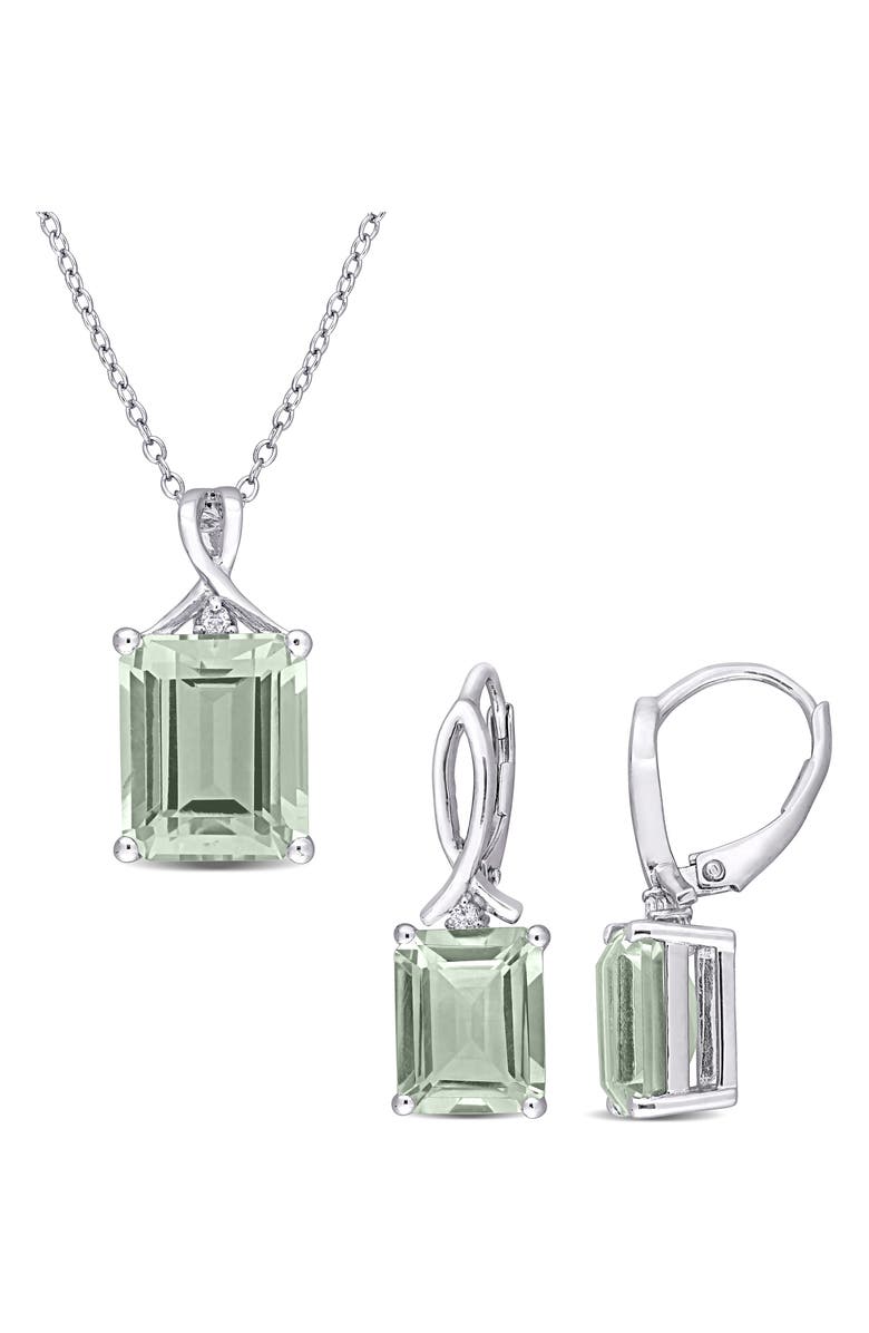 DELMAR Sterling Silver Green Quartz & White Topaz Earrings & Necklace Set, Main, color,