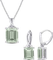 DELMAR Sterling Silver Green Quartz & White Topaz Earrings & Necklace Set