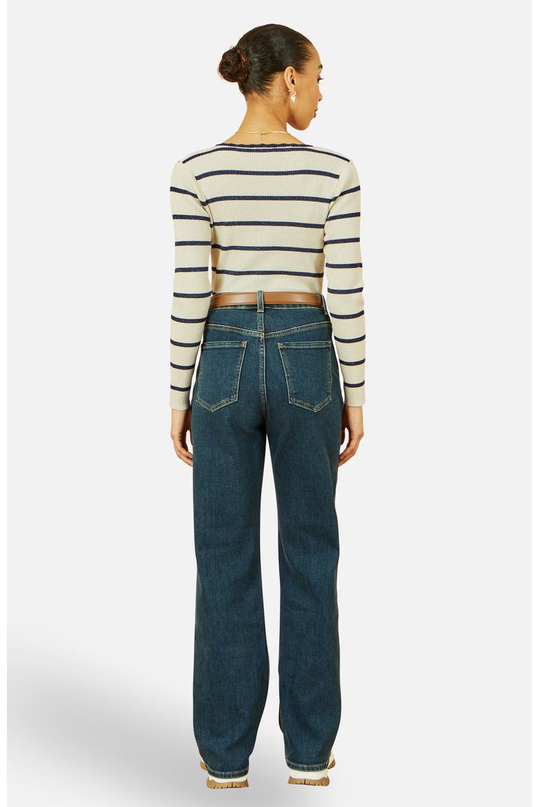 Metallic Stripe Knitted Ribbed Top, Alternate, color, Ivory
