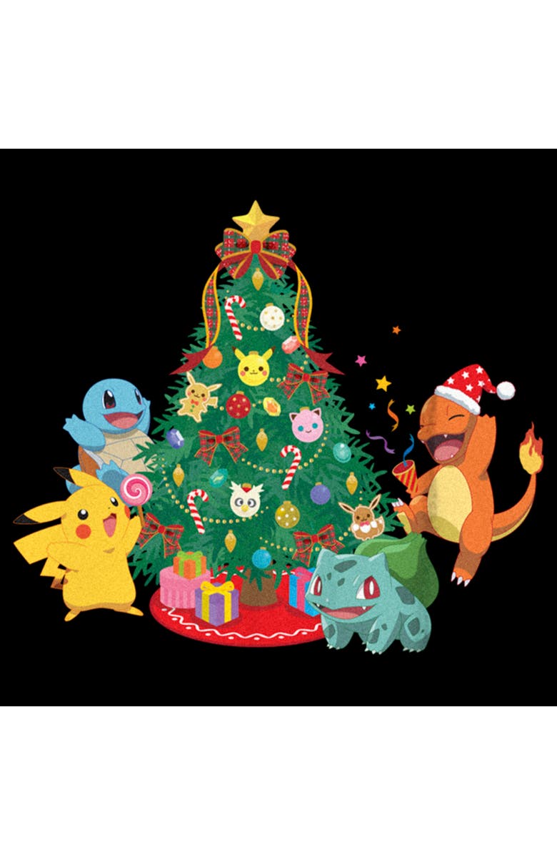 POKEMON Boy's Pokemon Christmas Tree Characters Graphic T-Shirt, Alternate, color, Black