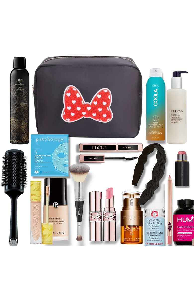 Bloc Bags Extra Large Heart Bow Cosmetics Bag, Alternate, color, Black/Red