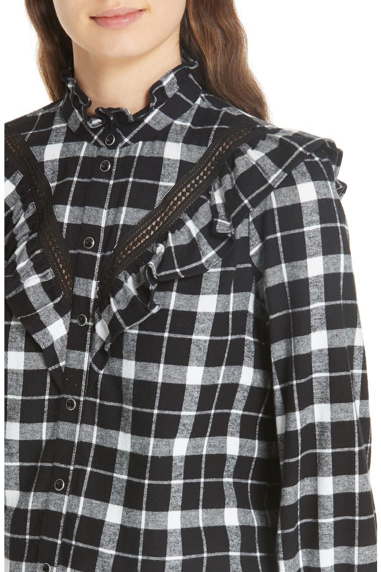 kate spade new york rustic plaid flannel shirt, Alternate, color, BLACK